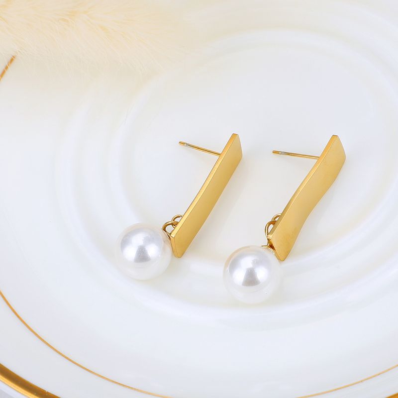 Wholesale Simple Pearl Square Long Stainless Steel Earrings Nihaojewelry