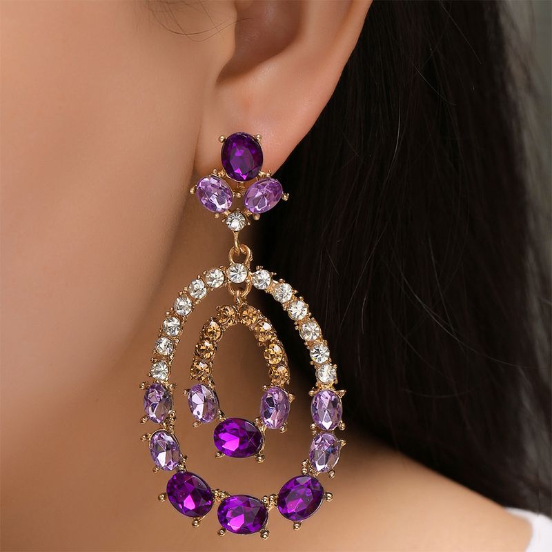 Wholesale Boucles D&#39;oreilles Multicouches En Alliage De Mode Incrusté De Diamants Colorés Nihaojewelry
