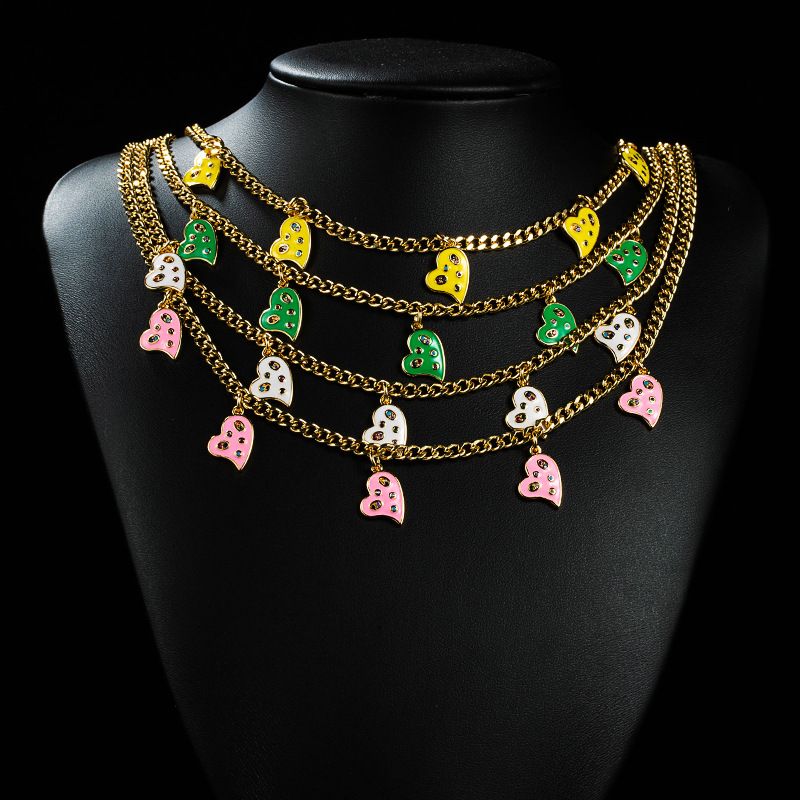 Collar De Circón De Aceite De Cobre De Corazón Multicolor Simple Coreano 18k Al Por Mayor Nihaojewelry