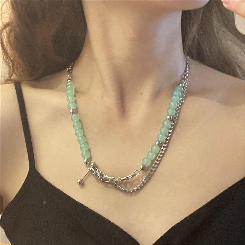 Großhandel Schmuck Grün Aventurin Perlen Doppelschicht Halskette Nihaojewelry