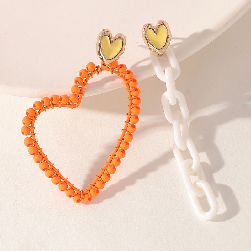 Wholesale Fashion Alloy Paint Heart Chain Asymmetrical Geometric Earrings Nihaojewelry