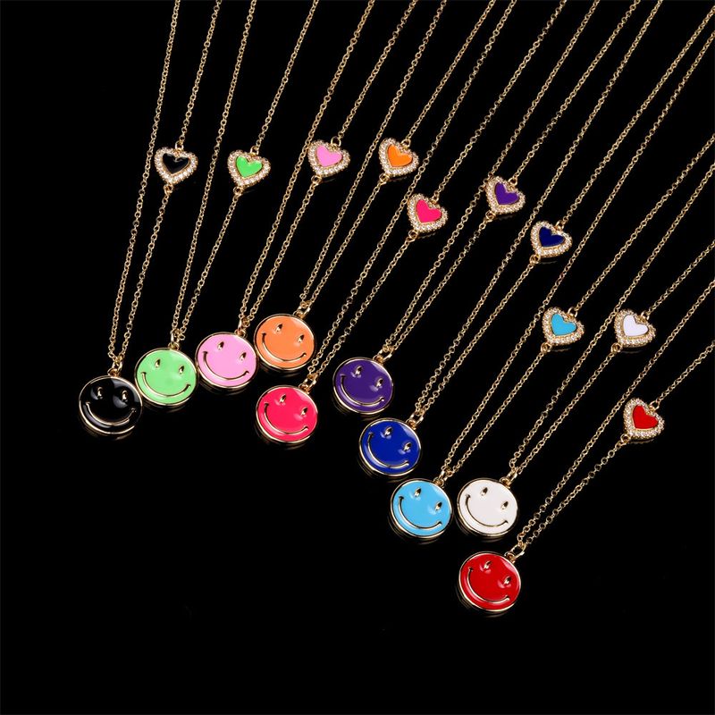 Wholesale Jewelry Smiley Face Dripping Oil Pendant Copper Necklace Nihaojewelry