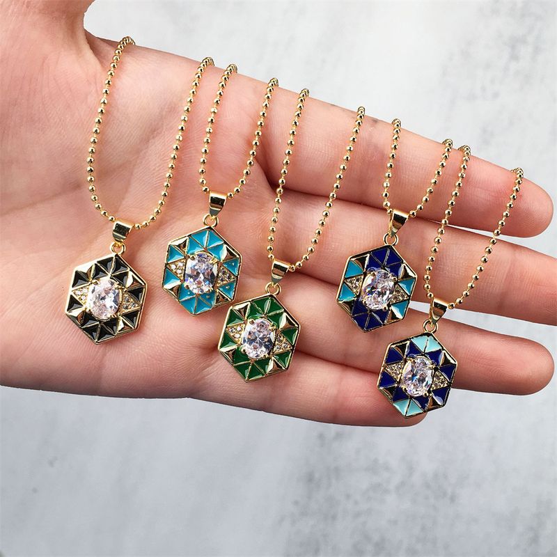 Schmuck Großhandel Einfache Geometrische Kupfer Tropfen Öl Halskette Weibliche Herbst Design Sinn Diamant Gold Perlen Kette Ins Kalte Wind Zubehör