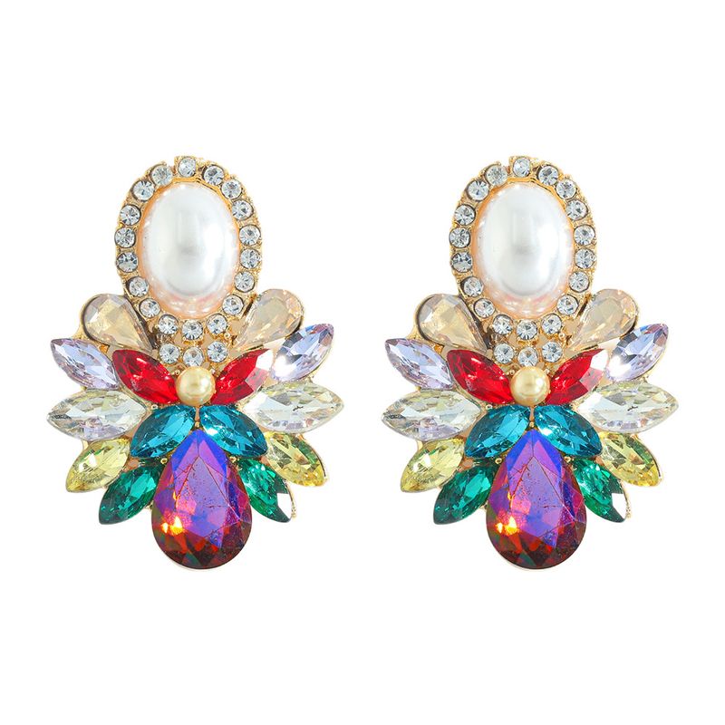 Wholesale Retro Color Rhinestone Oval Gemstone Inlaid Drop Earrings Nihaojewelry