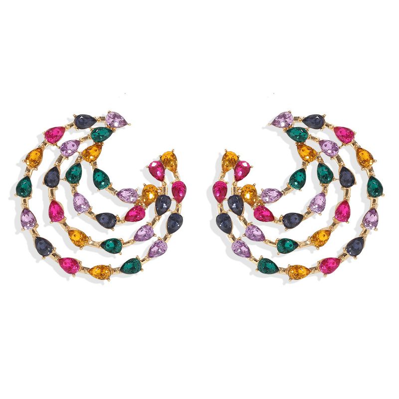 Wholesale Fashion Colorful Full Diamond Multi-layer C-shaped Earrings Nihaojewelry