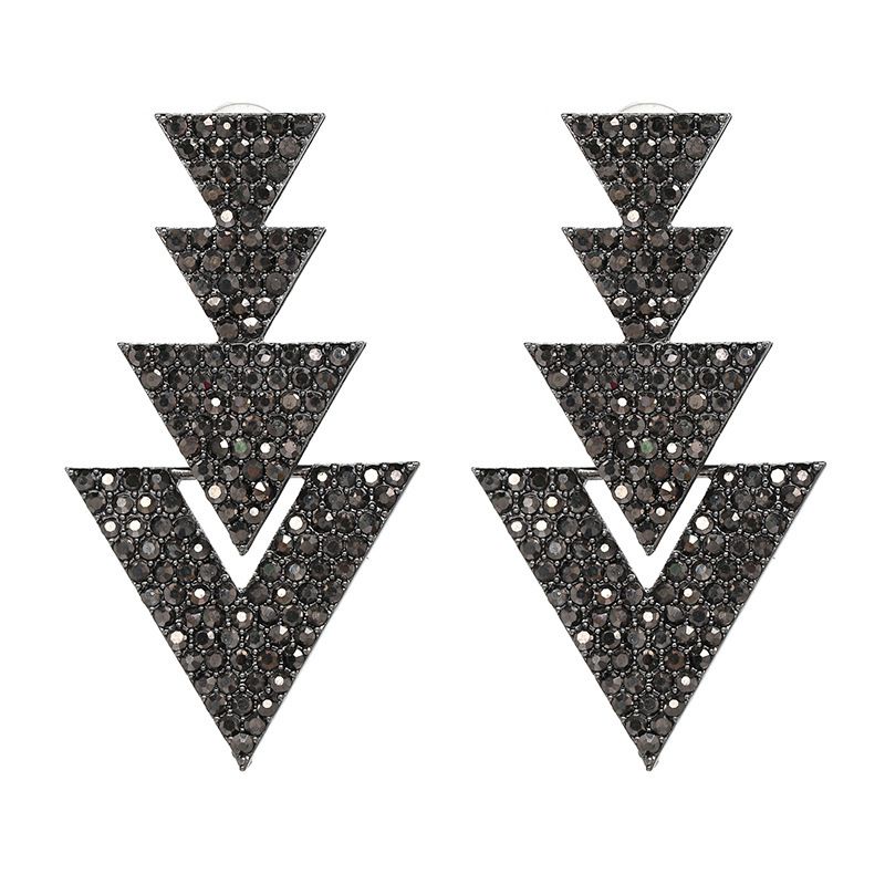 Wholesale Fashion New Geometric Triangle Metal Inlaid Rhinestones Earrings Nihaojewelry