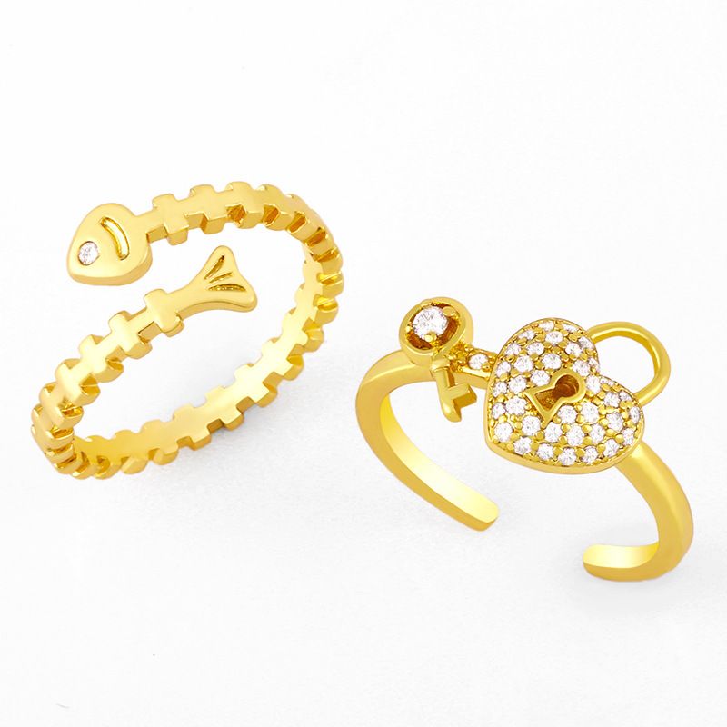 European And American New Thread Ring Creative Personality Gold Plated Fishbone Key Lock Ins Internet-famous And Vintage Ring Rim36