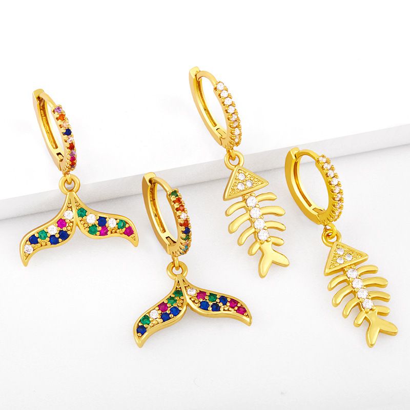 Wholesale Fashion Mermaid Tail Copper Colorful Zircon Earrings Nihaojewelry