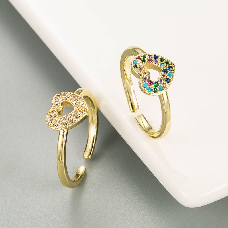 Simple Hollow Heart-shaped Brass Gold-plated Inlaid Zircon Ring Wholesale Nihaojewelry