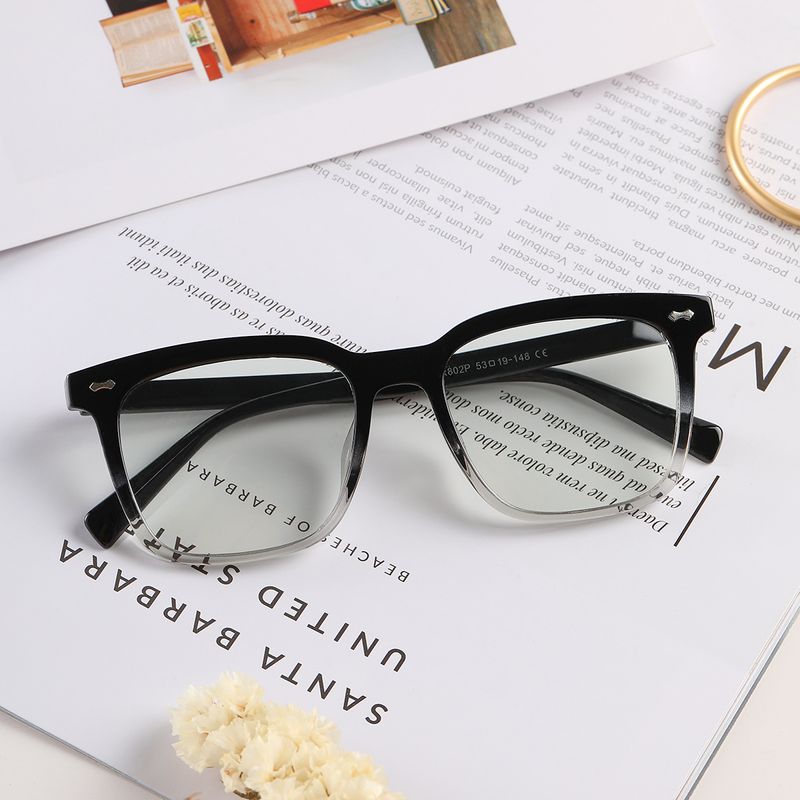 Wuhuama Glasses Tr802 Retro Square Rivet Blue Light Student Plain Glasses With Glasses Option