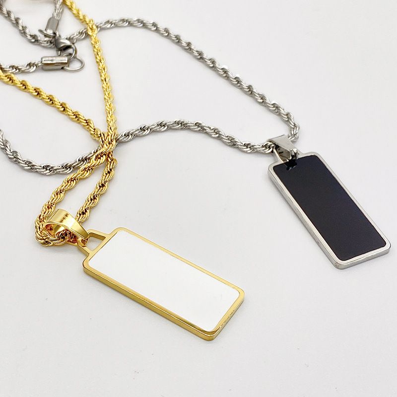 Simple Stainless Steel Square Brand Pendant Twist Necklace Wholesale Nihaojewelry