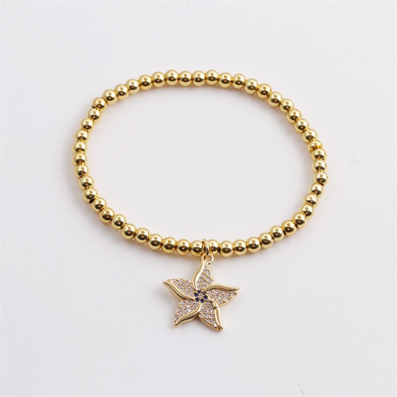 Copper Plated Real Gold Round Beads Zircon Starfish Bracelet Wholesale Nihaojewelry