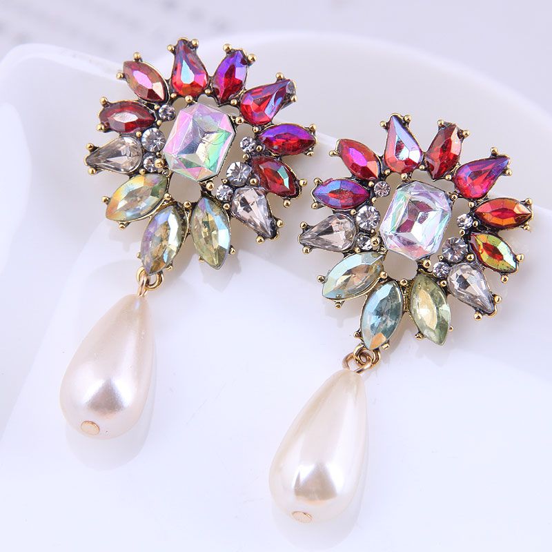 Fashion Metal Bright Water Drop Pearl Earrings Wholesale Nihaojewelry