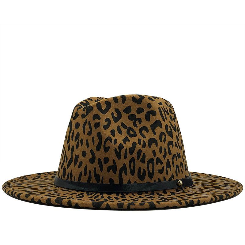 Sombrero De Copa De Lana De Borde Grande Con Estampado De Leopardo Retro Al Por Mayor Nihaojewelry