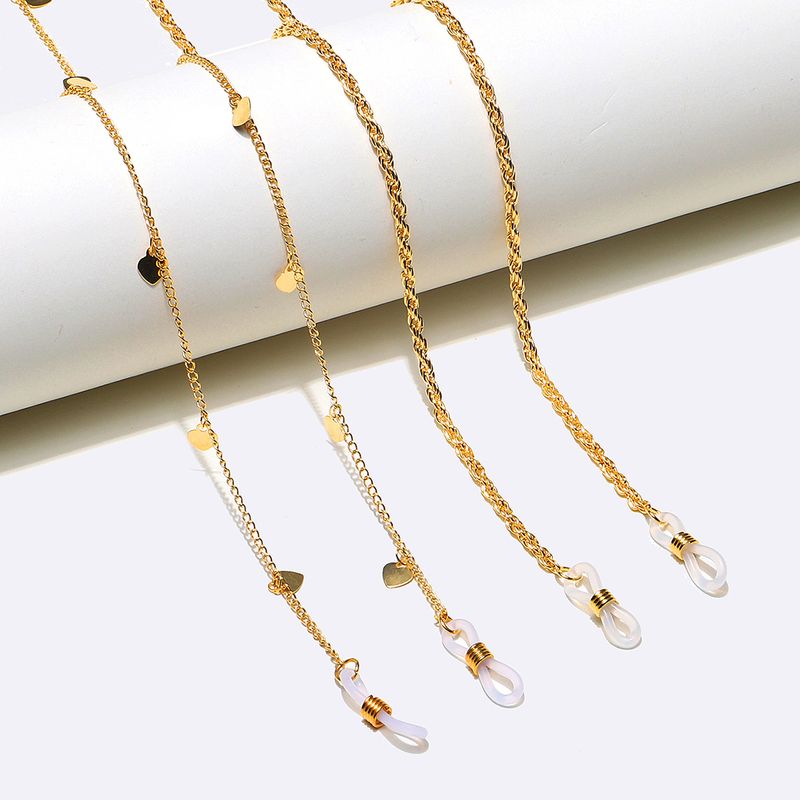 Einfache Mode Zweiteilige Kupfer Twist Herz Gold Brille Kette Großhandel Nihaojewelry
