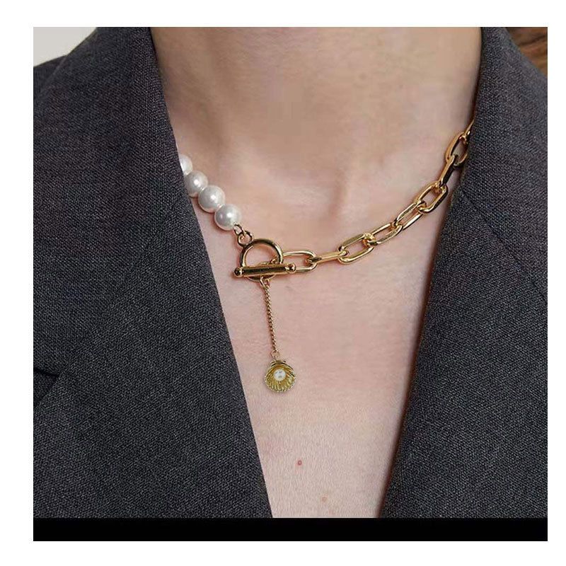 Collier Pendentif En Coquille De Chaîne D&#39;épissage De Perles En Alliage Rétro En Gros Nihaojewelry