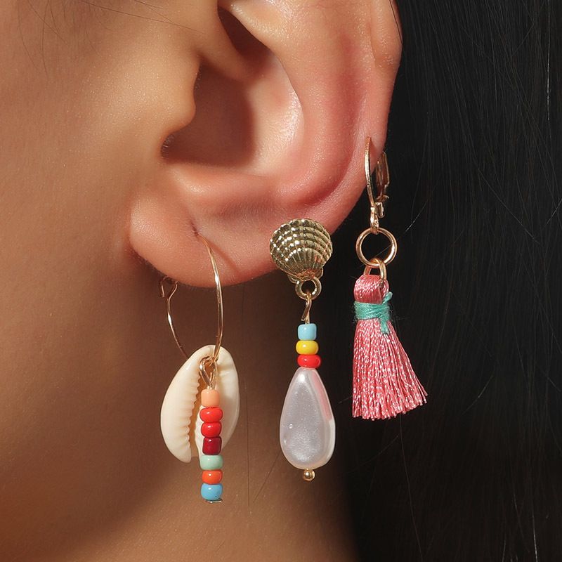 Bohemian Tassel Shell Woven Beads Pearl Earrings Set Wholesale Nihaojewelry