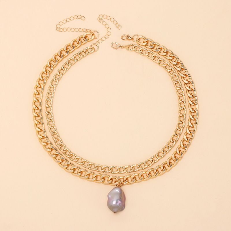 Collier De Perles Irrégulières En Chaîne En Aluminium Multicouche À Empilement Rétro En Gros Nihaojewelry