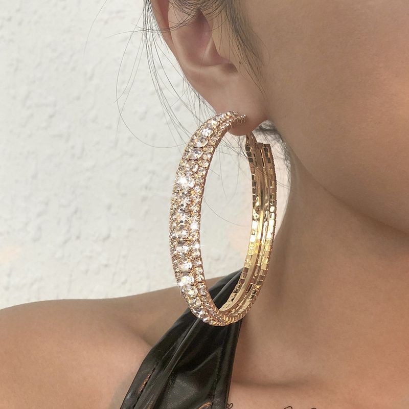 Simple Full Diamond Geometric Hoop Earrings Wholesale Nihaojewelry