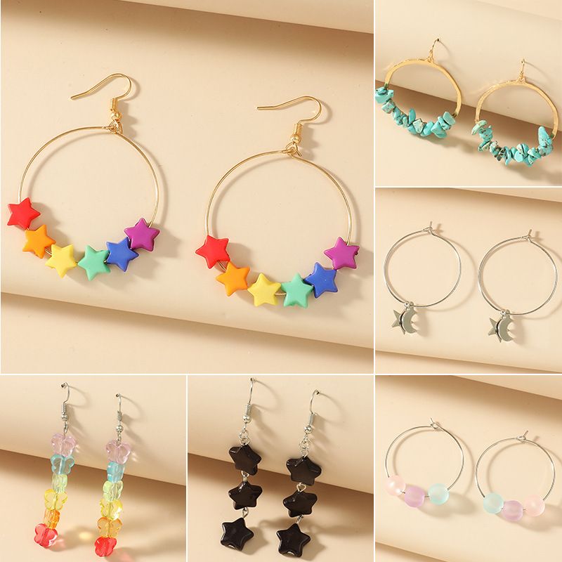 Neue Farbe Fünfzackiger Stern Süßigkeiten Farbe Schmetterling Lange Ohrringe Großhandel Nihaojewelry