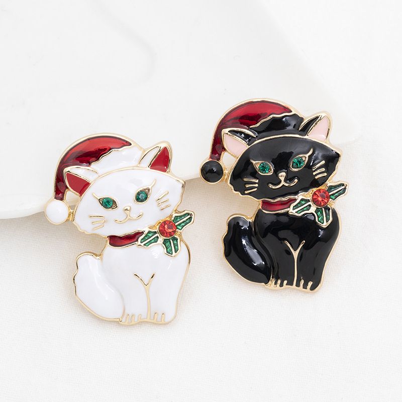 Wholesale Jewelry Christmas Cute Dripping Oil Cat Brooch Nihaojewelry