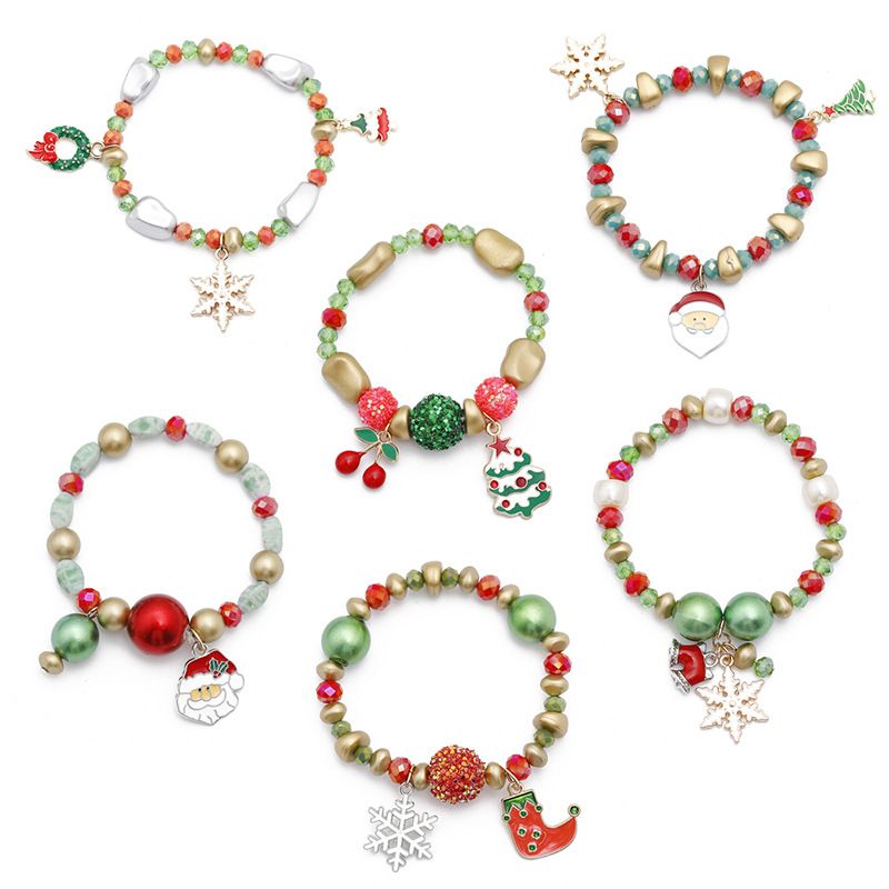 Großhandel Schmuck Weihnachten Schneemann Weihnachtsmann Anhänger Farbe Perlen Armband Nihaojewelry