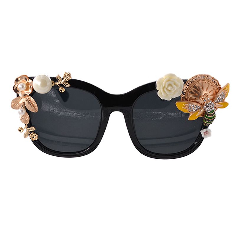 Baroque Bee Pearl Inlaid Flower Diamond Butterfly Sunglasses Wholesale Nihaojewelry
