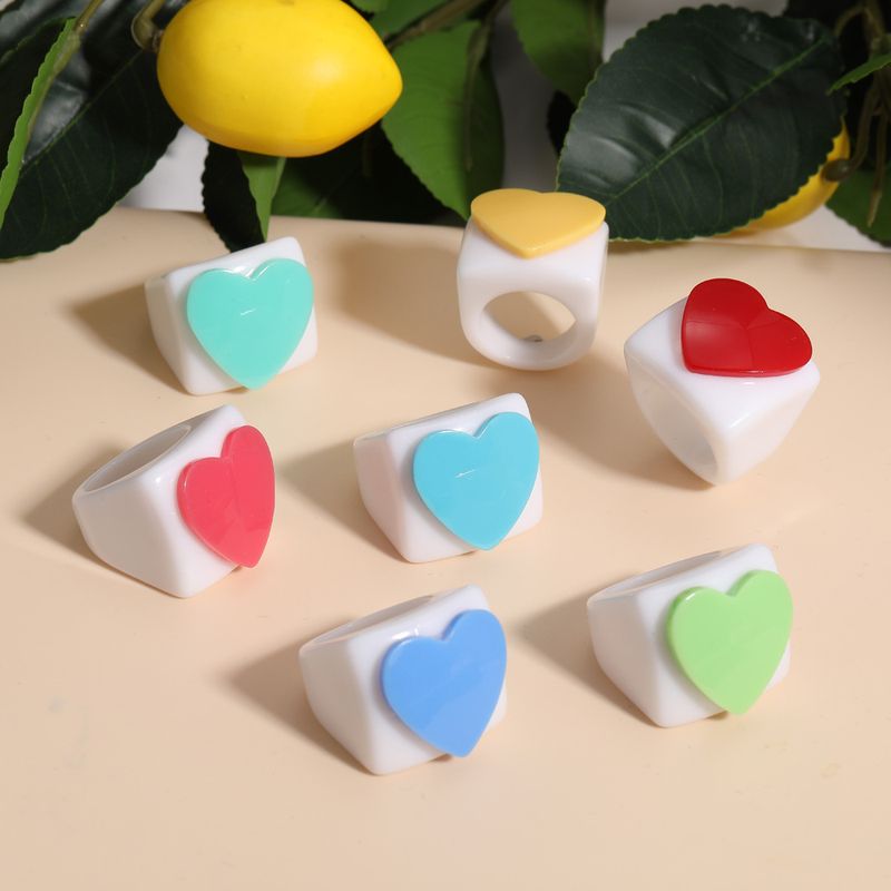 Simple Fashion Contrast Color Creative Colorful Heart Resin Ring Wholesale Nihaojewelry