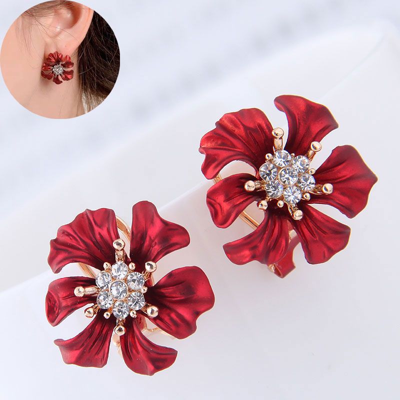 Fashion Flower Alloy Diamond Stud Earrings Wholesale Nihaojewelry