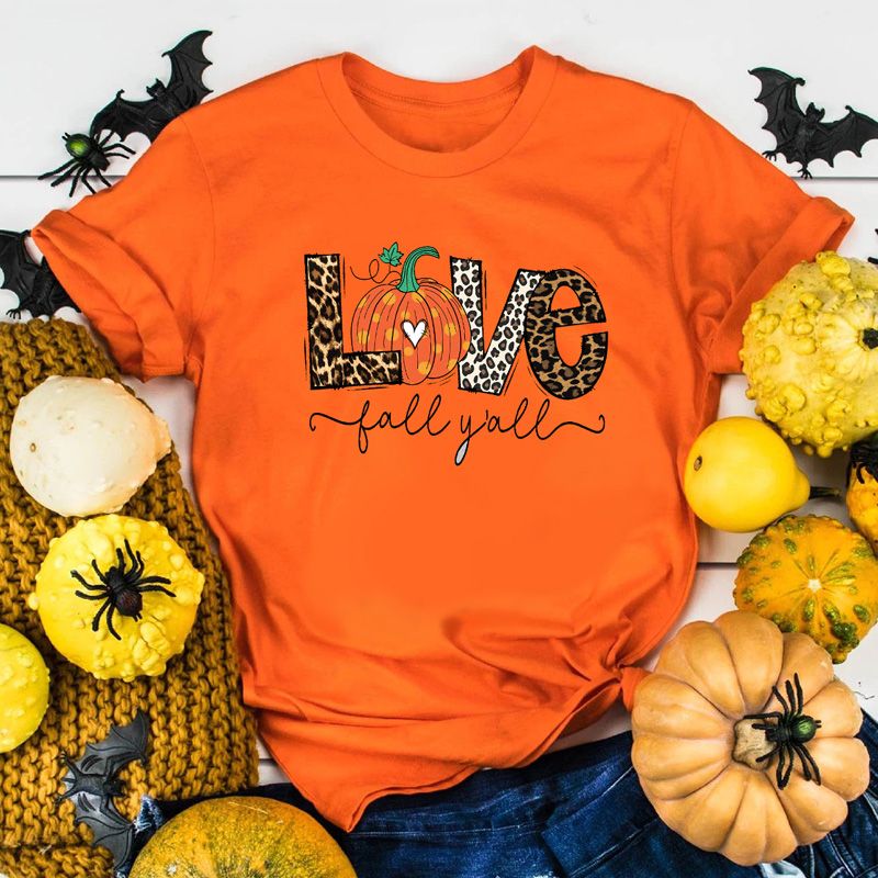 Women's T-shirt Short Sleeve T-shirts Printing Fashion Pumpkin Letter Leopard