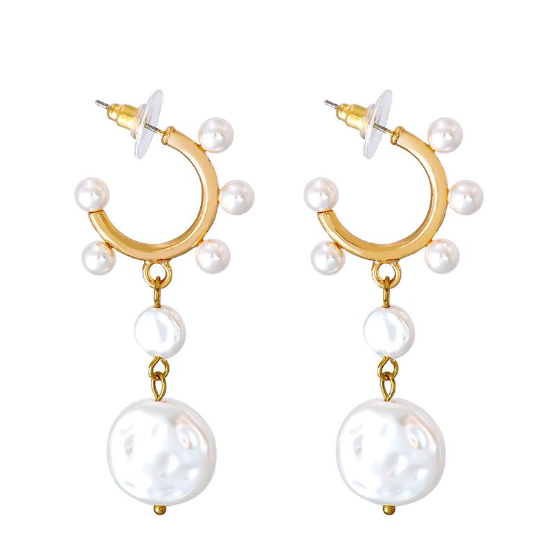 Korean Pearl Circle Pendant Earrings Wholesale Nihaojewelry