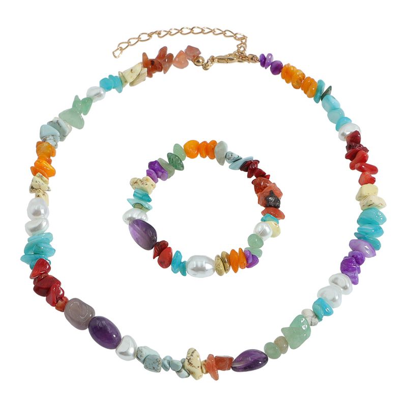 Bohemian Color Gravel Stretch Pearl Necklace Bracelet Set Wholesale Nihaojewelry
