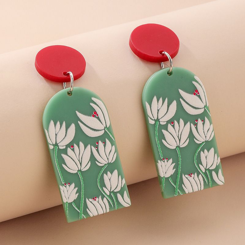 Fashion Acrylic Lotus Print Geometric Flower Earrings Wholesale Nihaojewelry
