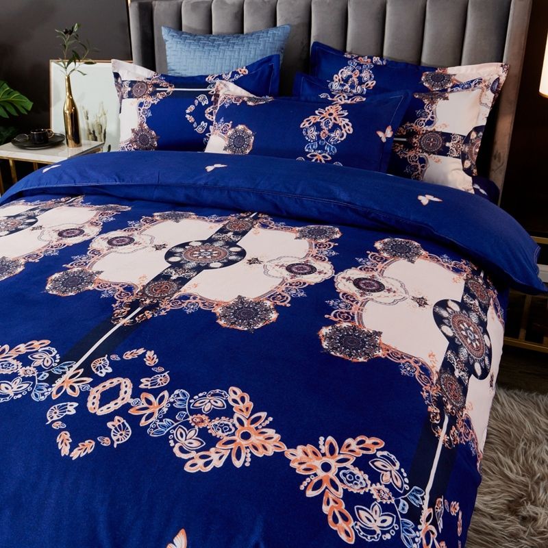 Wholesale Geometric Totom Print Brushed Blue Quilt Cover Bedding Set Nihaojewelry