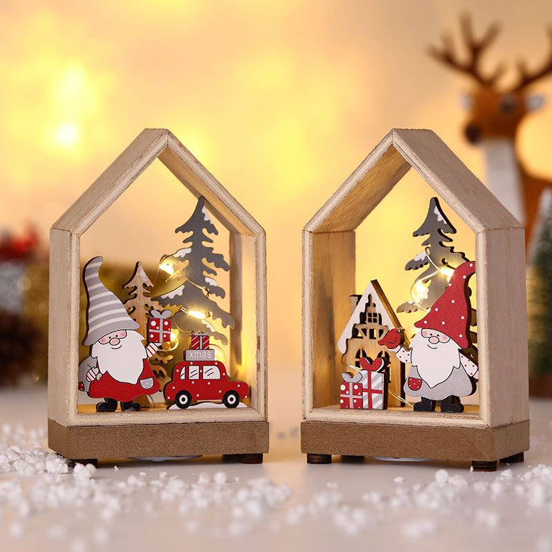 Wholesale Christmas Decorations Luminous Cabins Santa Claus Wooden Desktop Ornaments Nihaojewelry