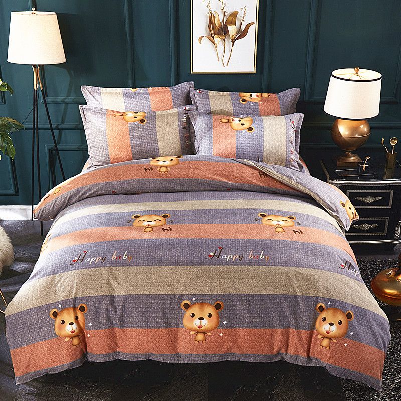 Wholesale Cartoon Bear Hit Color Print Brushed Quilt Cover Bedding Set Nihaojewelry