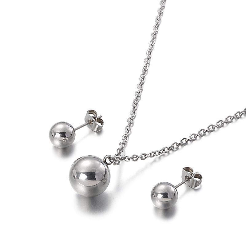Fashion Stainless Steel Small Round Bead Necklace Earrings Set Wholesale Nihaojewelry
