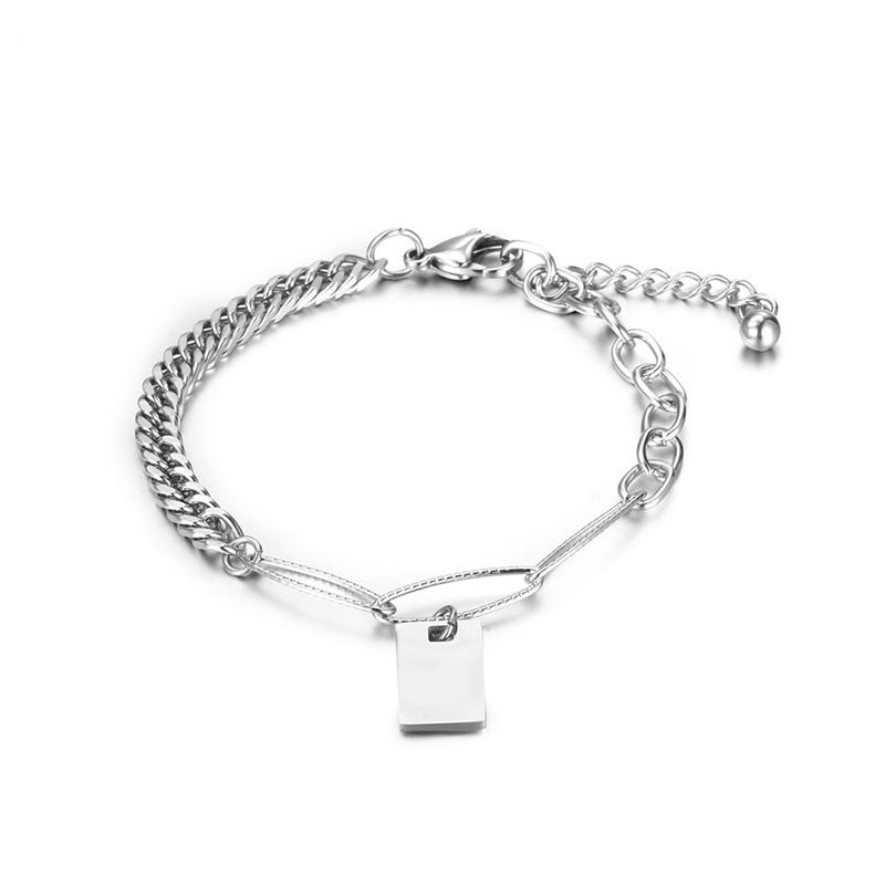 Wholesale Jewelry Thick Chain Stitching Square Pendant Titanium Steel Bracelet Nihaojewelry