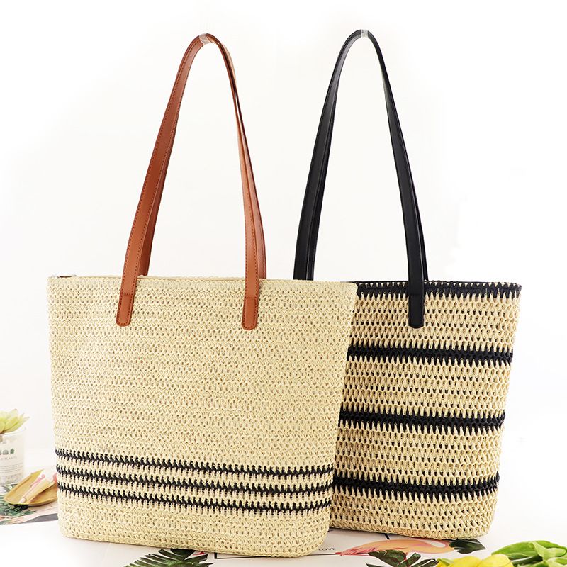New Fashion Contrast Color Striped Woven One-shoulder Straw Bag Wholesale Nihaojewelry