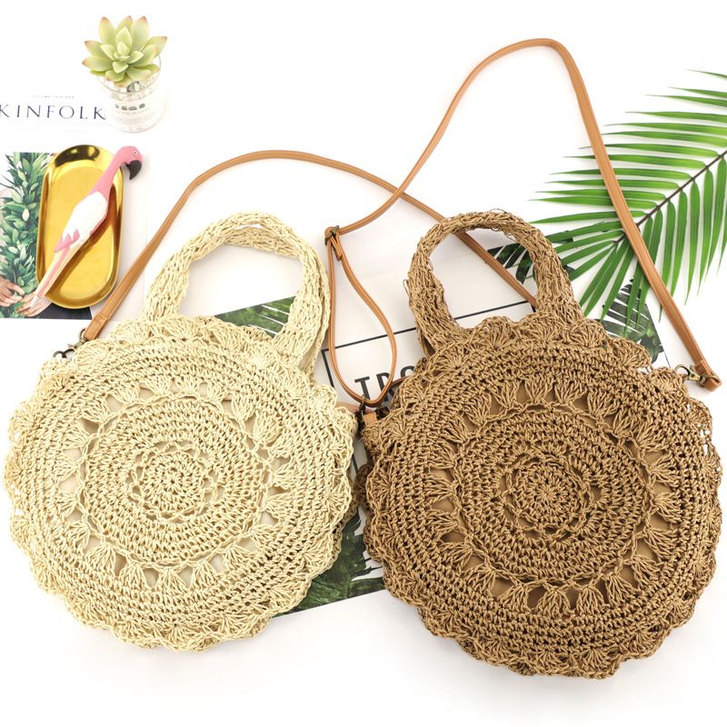 Manufacturer Ins New Round Flower Paper String Straw Bag Shoulder Hand-carrying Knitting Casual Women's Bag Beach Bag