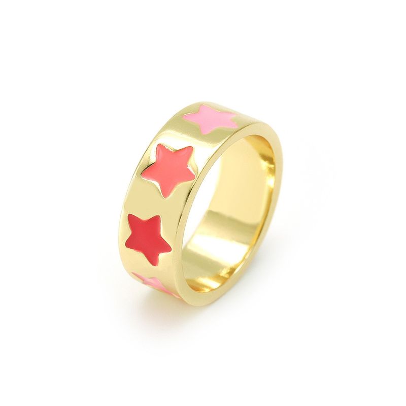 Sweet Cute Ring Female 2021 Popular Hot Europe And America Cross Border Supply Copper-plated Gold Ring Dripping Oil Xingx Ring