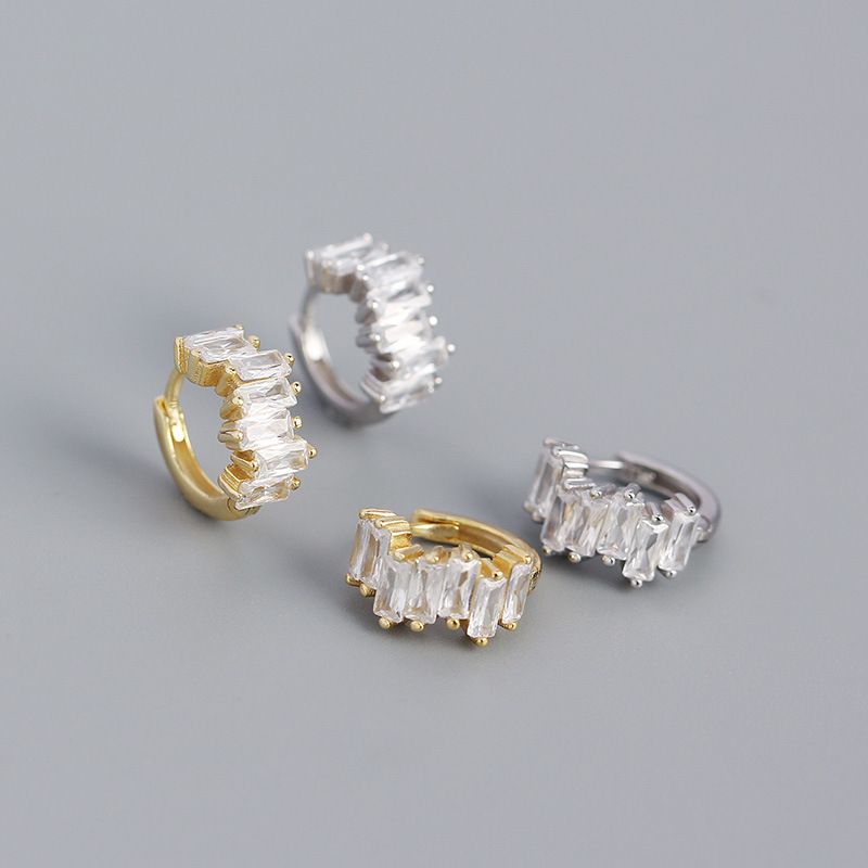 S925 Silver Rectangular Zircon Irregular Ear Buckle Wholesale Nihaojewelry