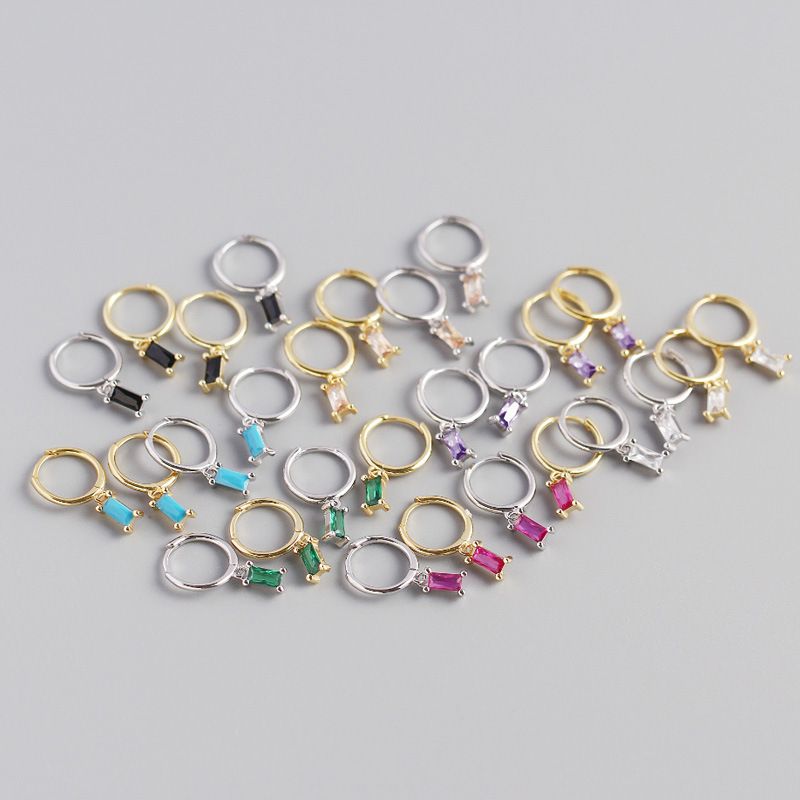S925 Sterling Silver Geometric Rectangular Zircon Earrings Wholesale Nihaojewelry