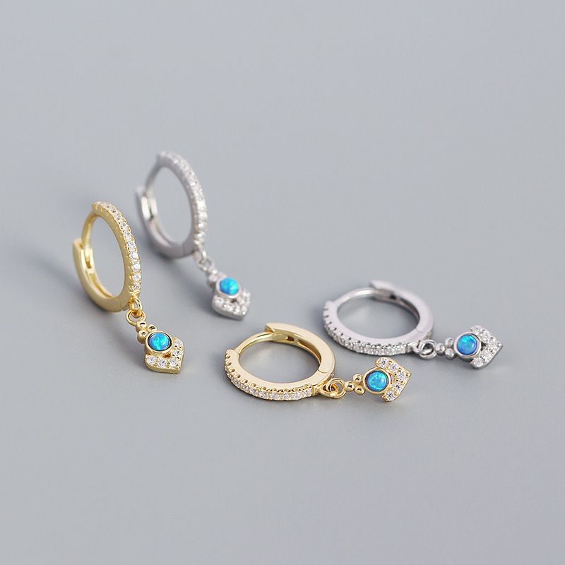 S925 Silber Geometrische Blaue Opal-ohrschnalle Großhandel Nihaojewelry