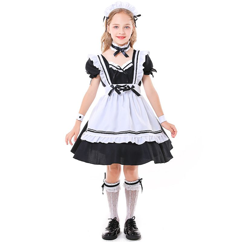 Children Vintage Black White Bows Dress Wholesale Nihaojewelry