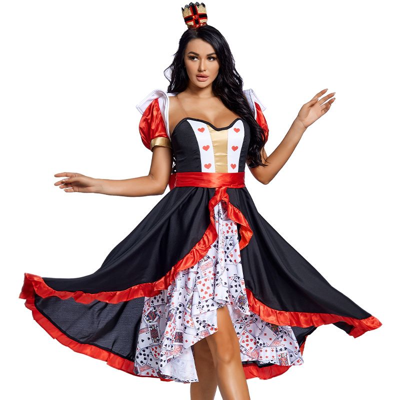 Wholesale Halloween Cosplay Red Poker Card Printing Queen Dress Nihaojewelry
