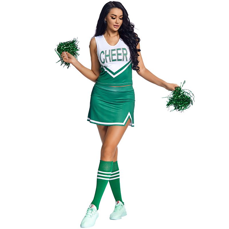 Wholesale Green Split Cheerleading Clothing Top Socks Shirt Set Nihaojewelry