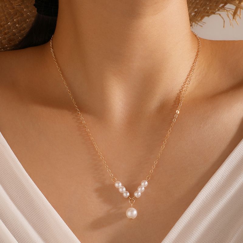 Neue Einfache Perlen Hängende Legierung Halskette Großhandel Nihao Schmuck