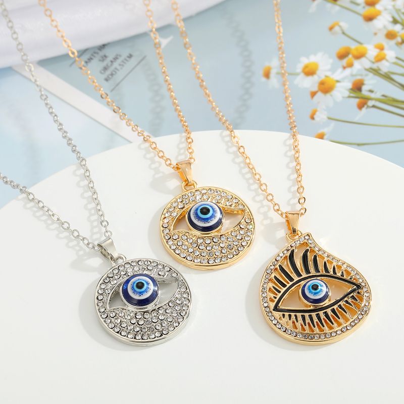 New Turkey Demon Eye Diamond Hollow Pendant Necklace Wholesale Nihaojewelry