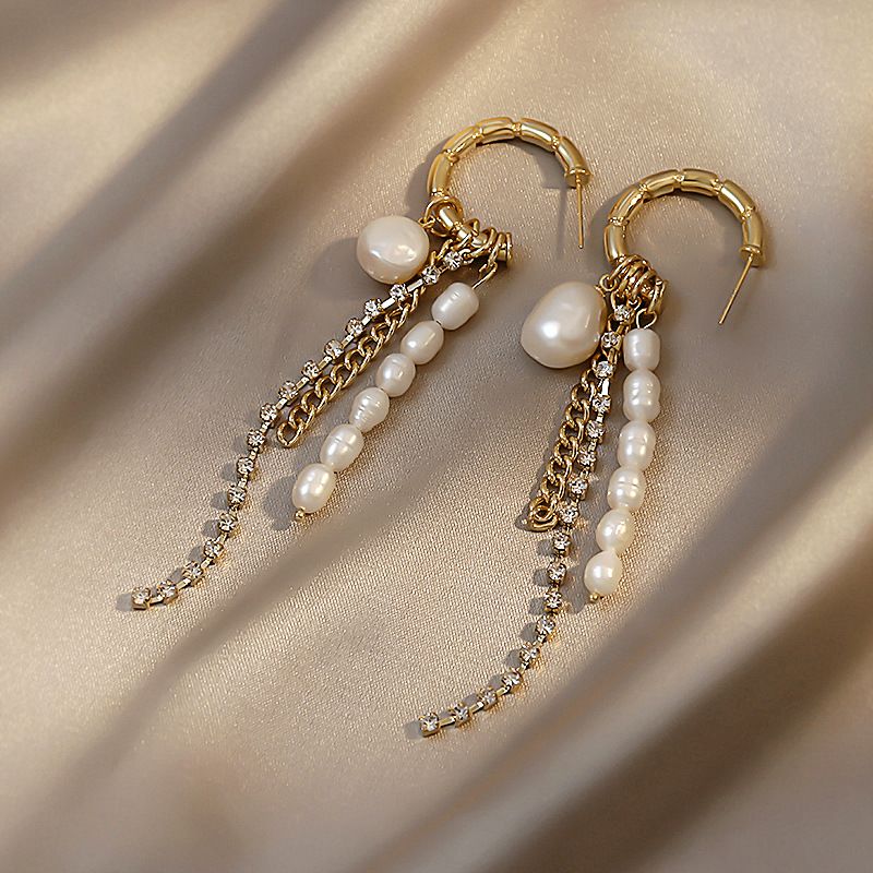 Boucles D&#39;oreilles En Strass Incrustées De Cercle De Bambou Perle Baroque Rétro En Gros Nihaojewelry